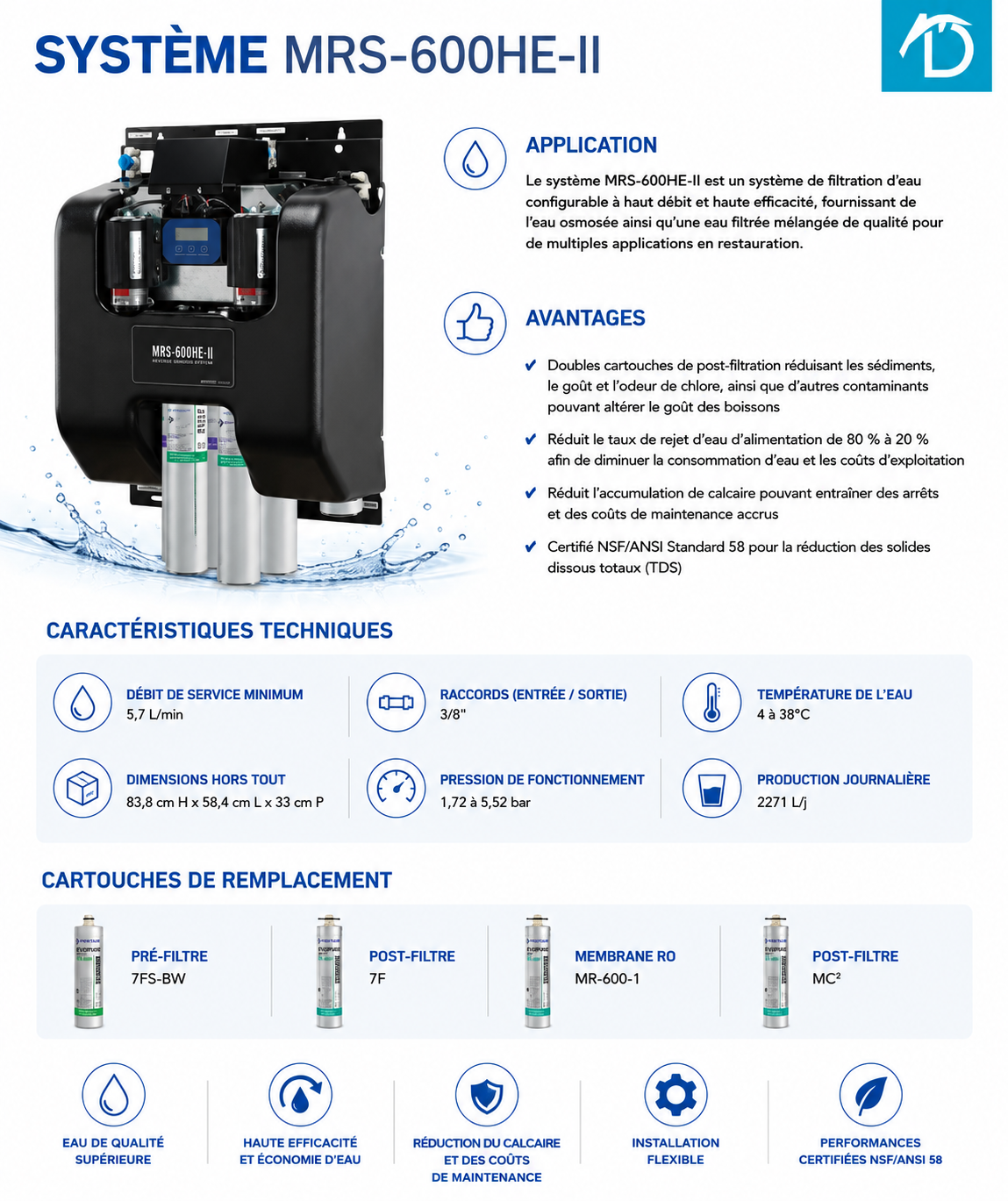 Système d'Osmose Inverse Pentair Everpure MRS-600HE-II — Certifié NSF  